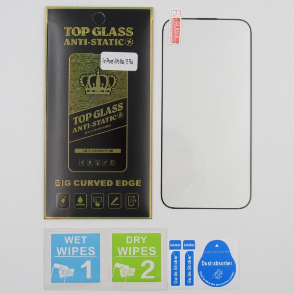 Protector Cristal templado iPhone 14 Pro Max iPhone 15 Plus 5D Antiestatico