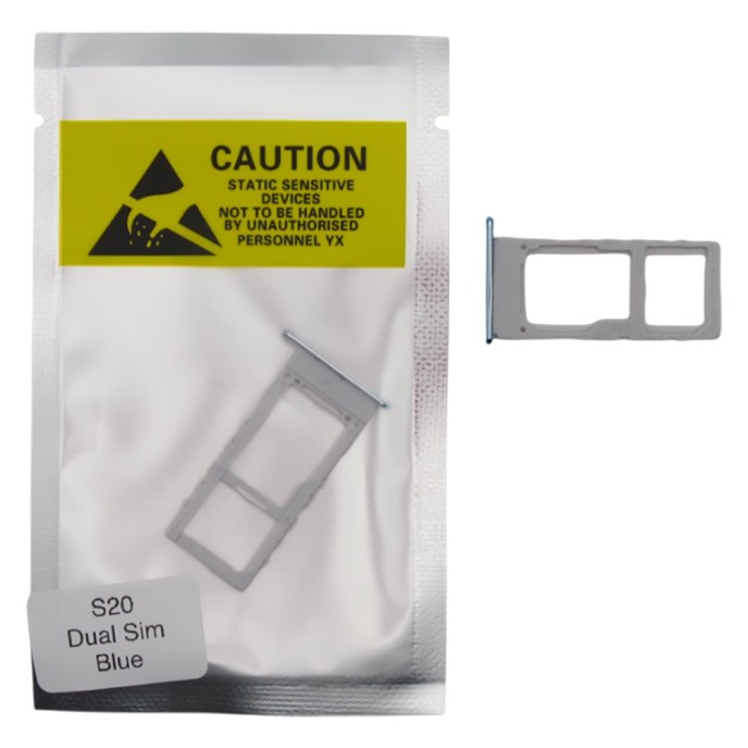 Bandeja SIM para Samsung S20 G980 / S20 Plus G985 G986 / S20 Ultra G988 DUAL AZUL Soporte adaptador SIM PREMIUM