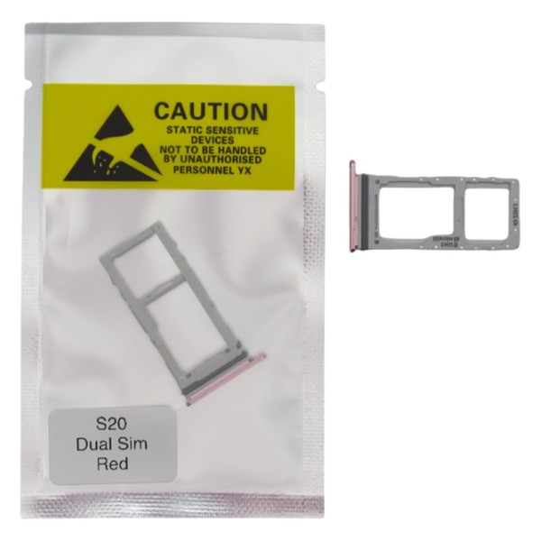 Bandeja SIM para Samsung  S20 G980 / S20 Plus G985 G986 / S20 Ultra G988 DUAL ROJA Soporte adaptador SIM PREMIUM