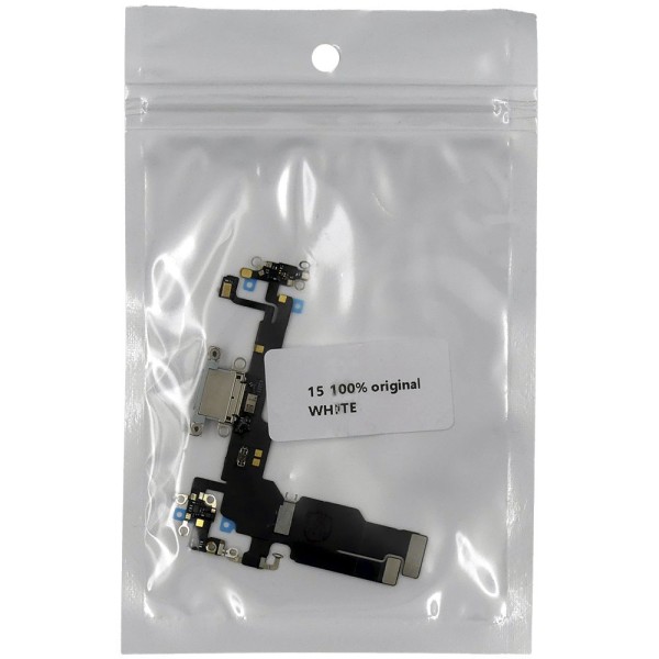 Flex conector de carga iPhone 15 BLANCO 100% original (Despiece)