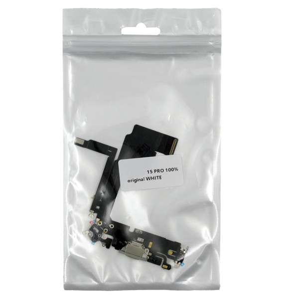 Flex conector de carga iPhone 15 PRO BLANCO 100% original (Despiece)