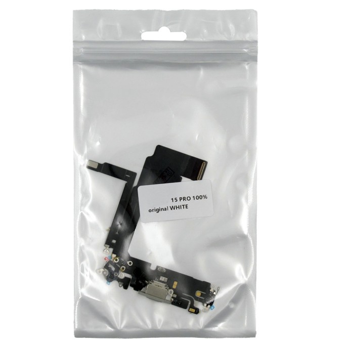 Flex conector de carga iPhone 15 PRO BLANCO 100% original (Despiece)