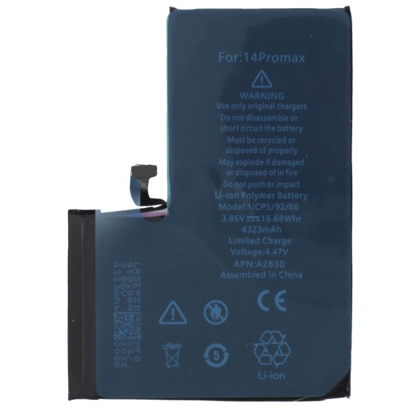 Batería iPhone 14 PRO MAX 4323mAh (Diagnostico ok, sin mensaje,100%)