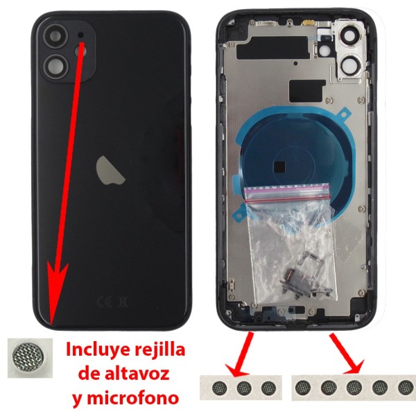 Chasis iPhone 11 NEGRO tapa trasera (Unibody, INCLUYE rejillas)
