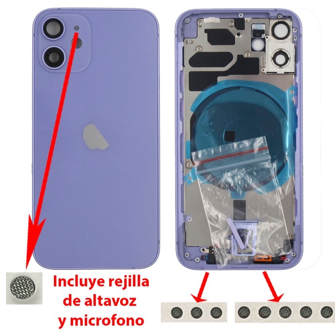 Chasis iPhone 12 MINI PURPURA tapa trasera (Unibody, INCLUYE rejillas)