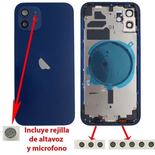 Chasis iPhone 12 AZUL tapa trasera (Unibody, INCLUYE rejillas)