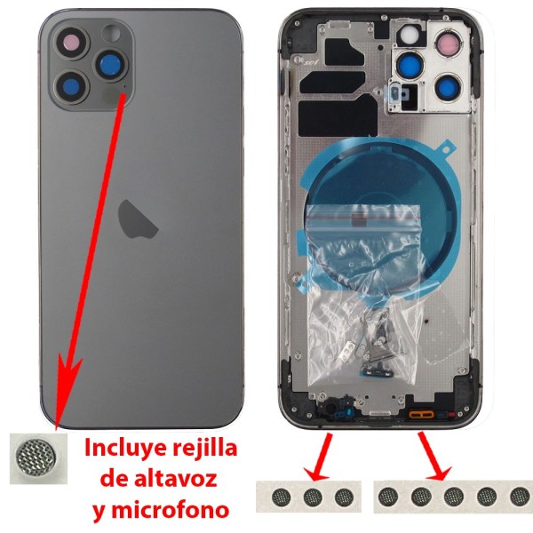 Chasis iPhone 12 PRO NEGRO tapa trasera (Unibody, INCLUYE rejillas)