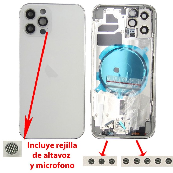 Chasis iPhone 12 PRO BLANCO tapa trasera (Unibody, INCLUYE rejillas)