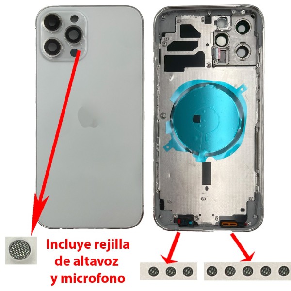 Chasis iPhone 12 PRO MAX BLANCO tapa trasera (Unibody, INCLUYE rejillas)