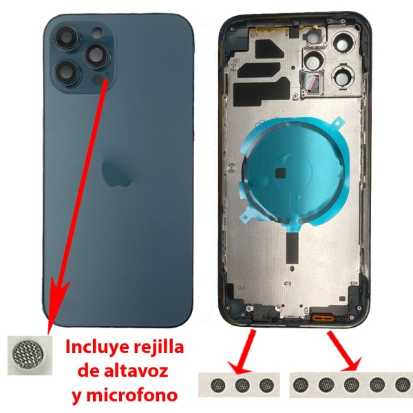 Chasis iPhone 12 PRO MAX AZUL tapa trasera (Unibody, INCLUYE rejillas)