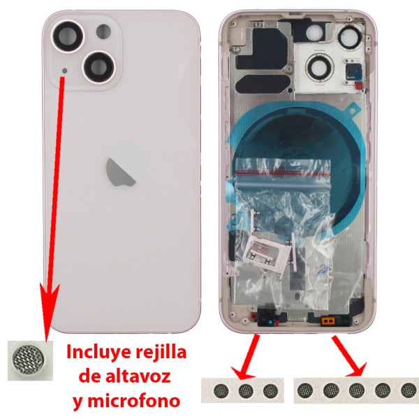 Chasis iPhone 13 MINI ROSA tapa trasera (Unibody, INCLUYE rejillas)