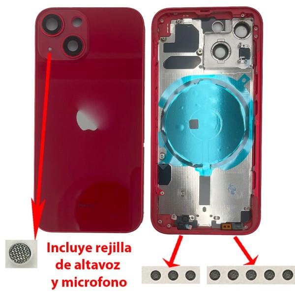 Chasis iPhone 13 MINI ROJO tapa trasera (Unibody, INCLUYE rejillas)