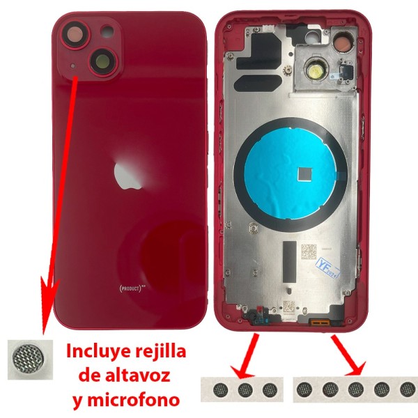 Chasis iPhone 13 ROJO tapa trasera (Unibody, INCLUYE rejillas)