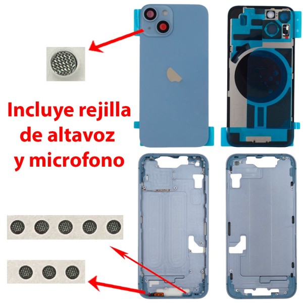 Chasis iPhone 14 AZUL tapa trasera (Unibody, INCLUYE rejillas)