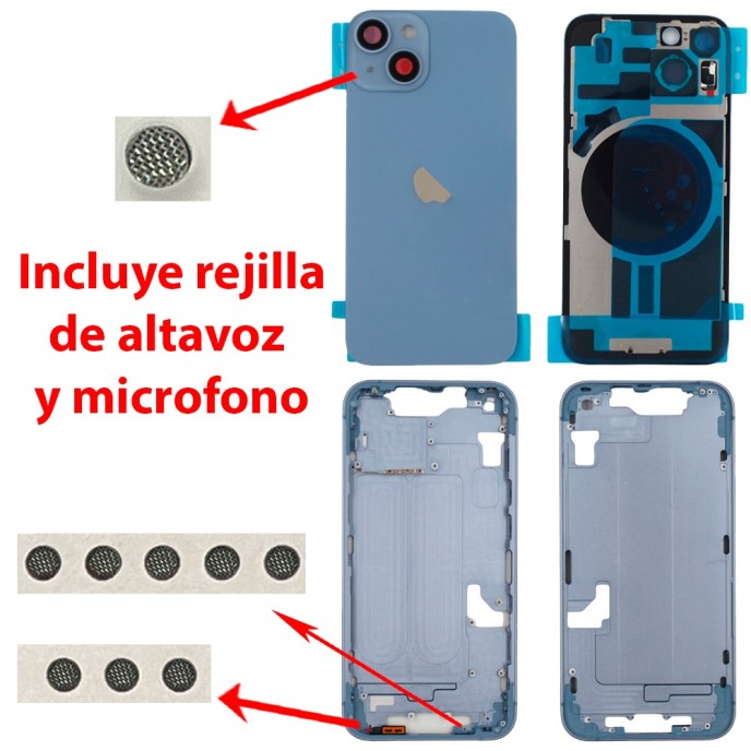 Chasis iPhone 14 AZUL tapa trasera (Unibody, INCLUYE rejillas)