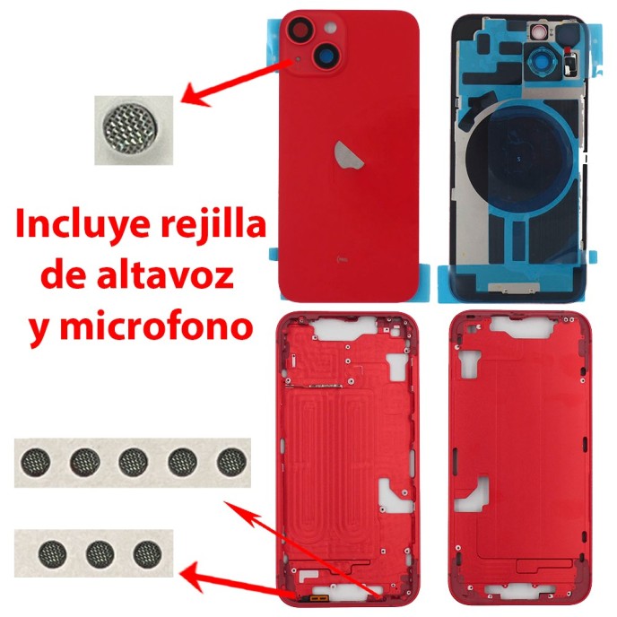 Chasis iPhone 14 ROJO tapa trasera (Unibody, INCLUYE rejillas)