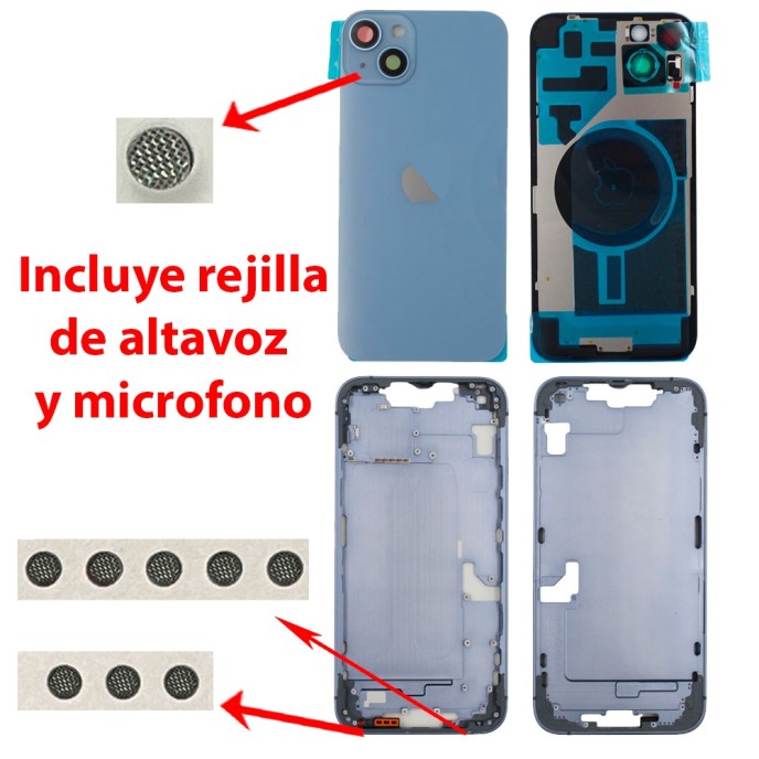 Chasis iPhone 14 PLUS AZUL tapa trasera (Unibody, INCLUYE rejillas)