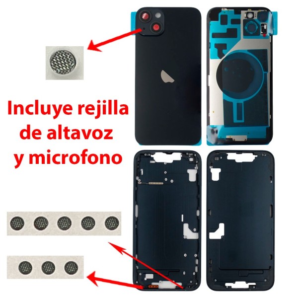 Chasis iPhone 14 PLUS NEGRO tapa trasera (Unibody, INCLUYE rejillas)