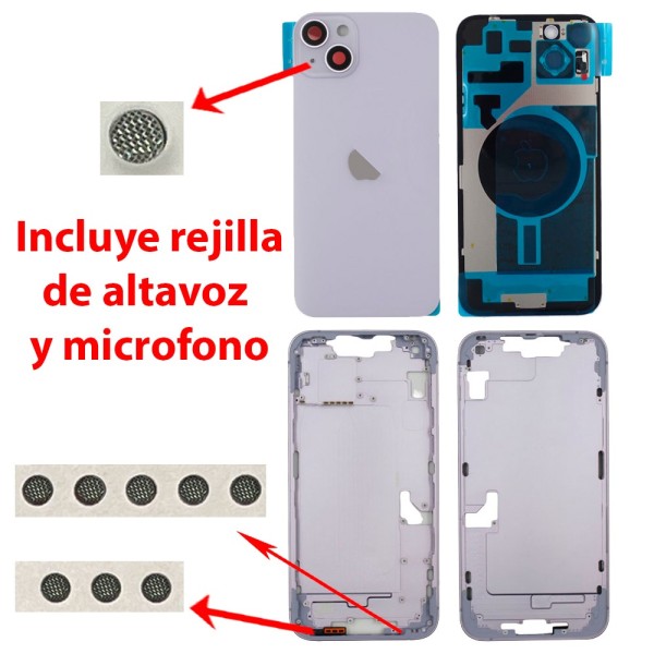 Chasis iPhone 14 PLUS PURPURA tapa trasera (Unibody, INCLUYE rejillas)