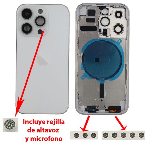 Chasis iPhone 14 PRO BLANCO tapa trasera (Unibody, INCLUYE rejillas)