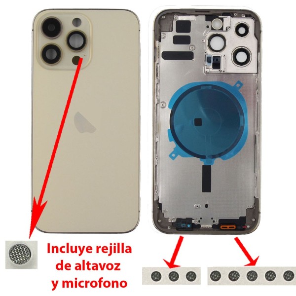 Chasis iPhone 14 PRO MAX DORADO tapa trasera (Unibody, INCLUYE rejillas)
