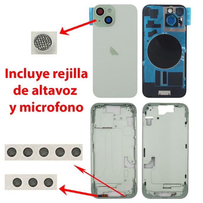 Chasis iPhone 15 VERDE tapa trasera (Unibody, INCLUYE rejillas)