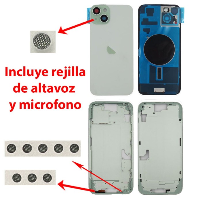 Chasis iPhone 15 PLUS VERDE tapa trasera (Unibody, INCLUYE rejillas)