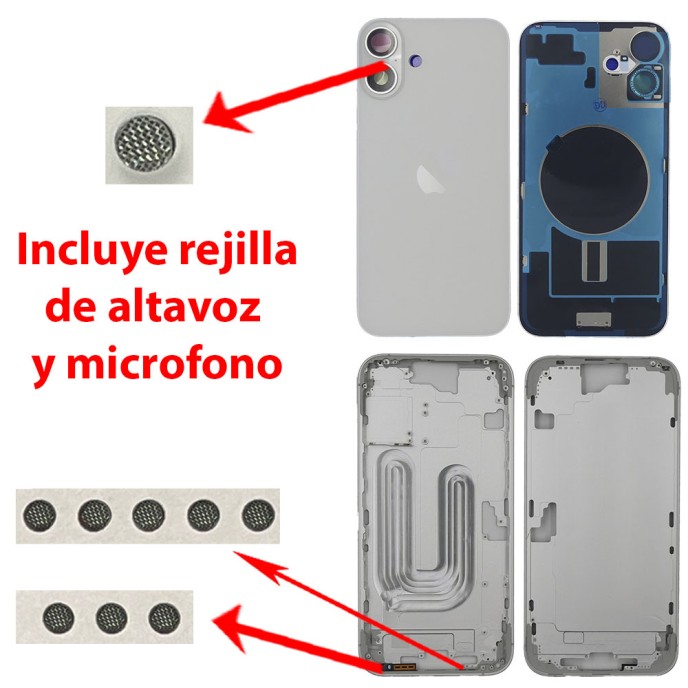 Chasis iPhone 16 PLUS BLANCO tapa trasera (Unibody, INCLUYE rejillas)