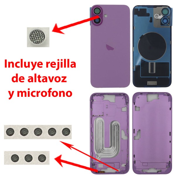 Chasis iPhone 16 PLUS ROSA tapa trasera (Unibody, INCLUYE rejillas)