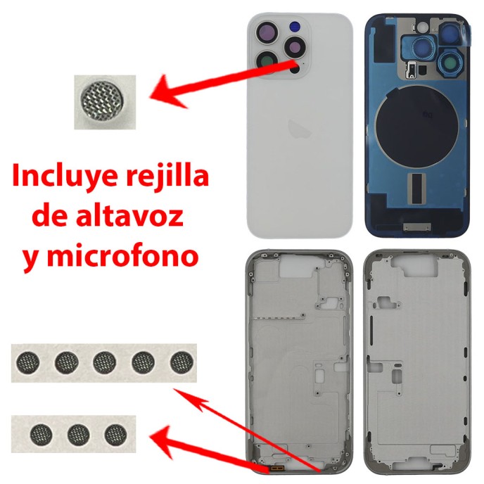 Chasis iPhone 16 PRO BLANCO tapa trasera (Unibody, INCLUYE rejillas)