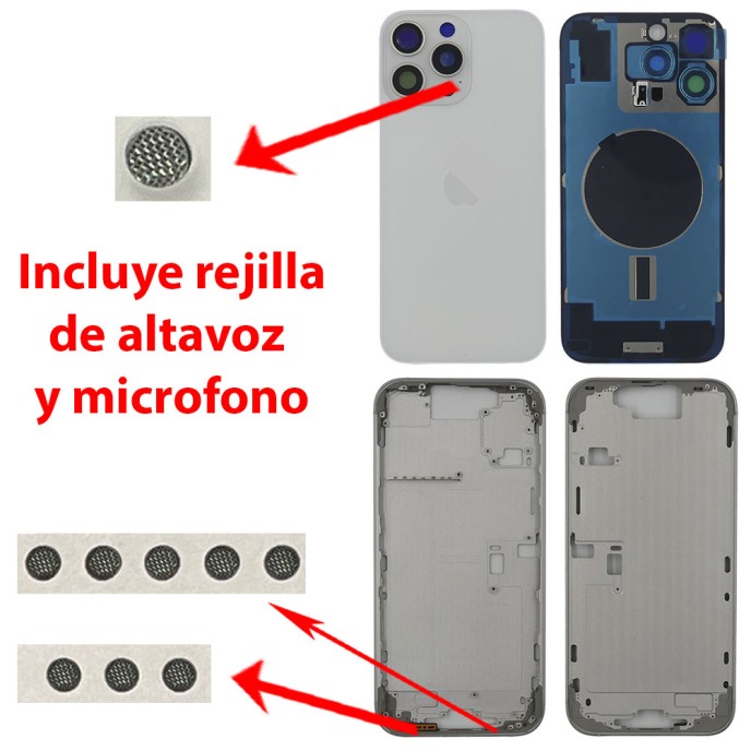 Chasis iPhone 16 PRO MAX BLANCO tapa trasera (Unibody, INCLUYE rejillas)