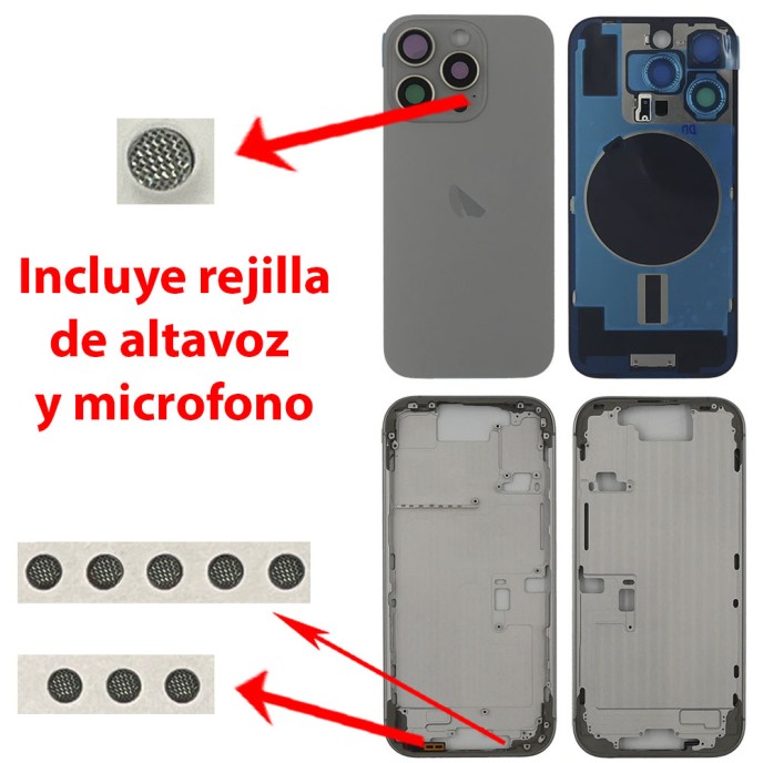 Chasis iPhone 16 PRO TITANIO NATURAL tapa trasera (INCLUYE rejillas)